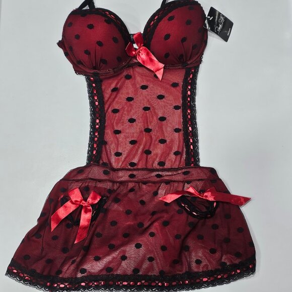 Rene Rofe French Maid Polka Dot Sheer Babydoll Apron Lingerie - Picture 6 of 10